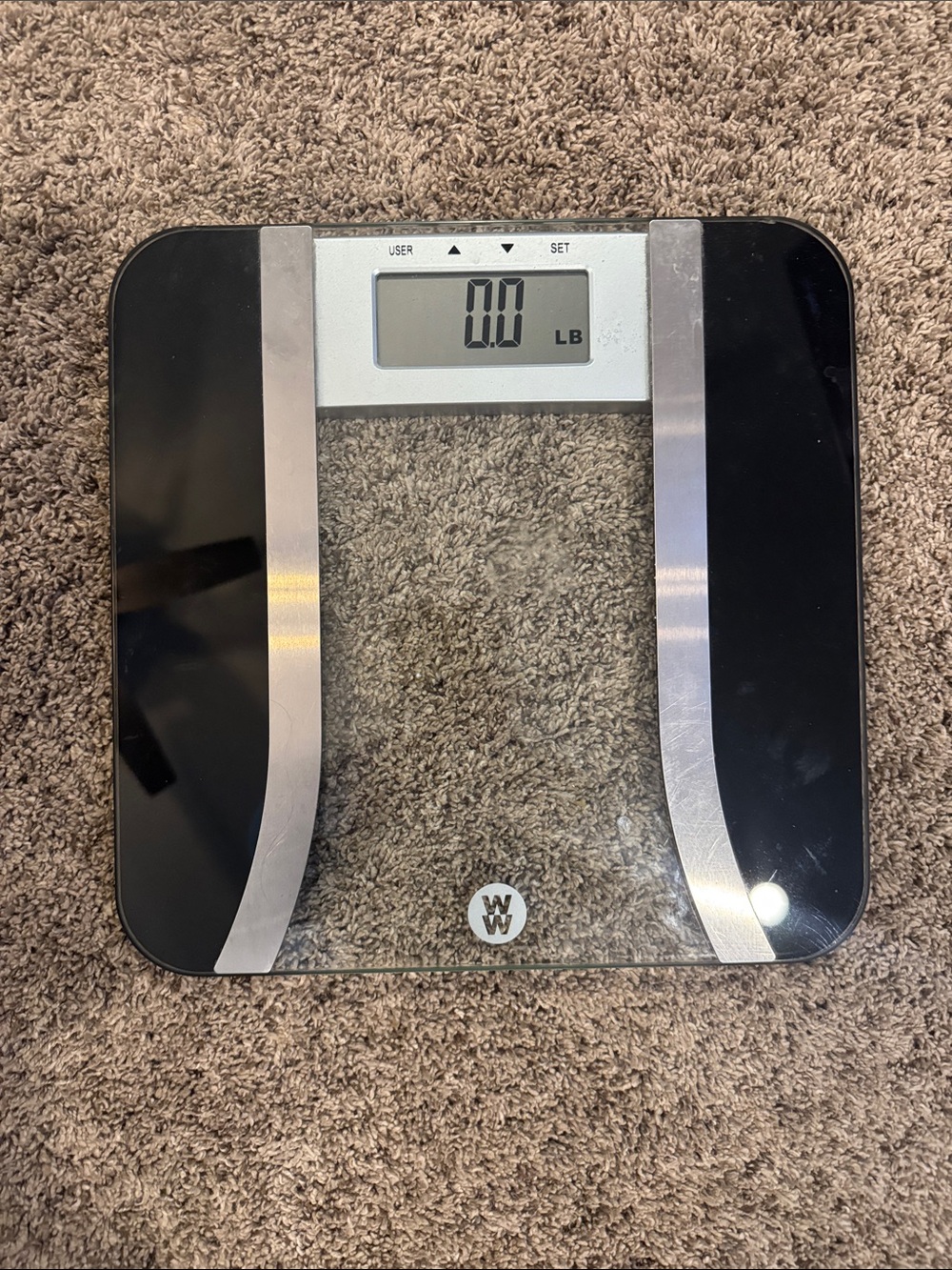 Weight Watchers Black and Silver Glass Digital Bathroom Scale